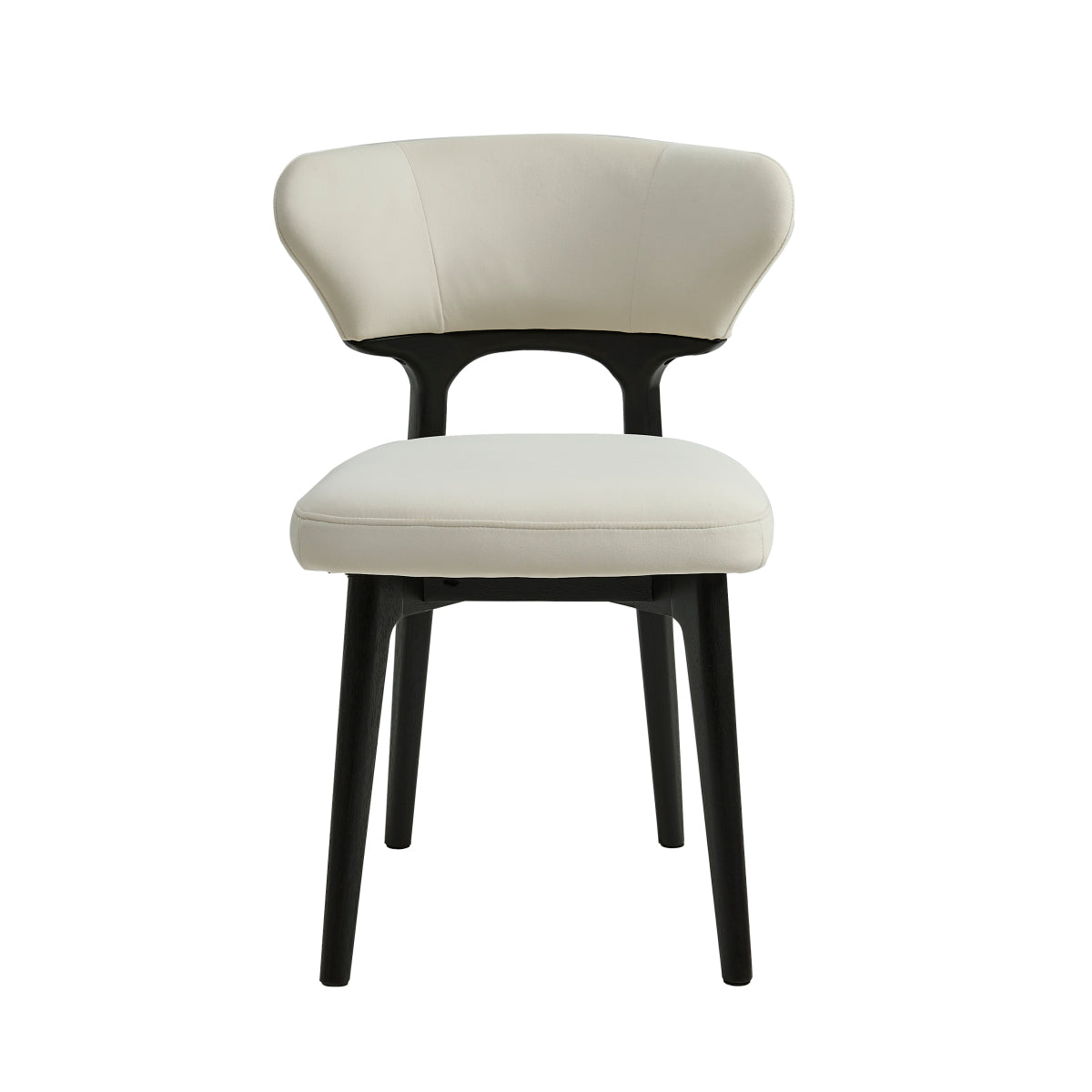 Set of 2 Solid Wood Dining Chairs | Black Upholstered, Curved Back