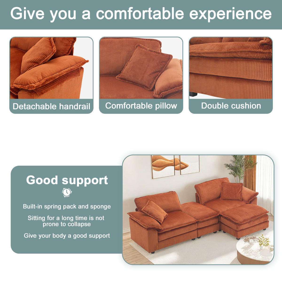 84.6'' Oversized Modular Combo Sofa with Ottoman