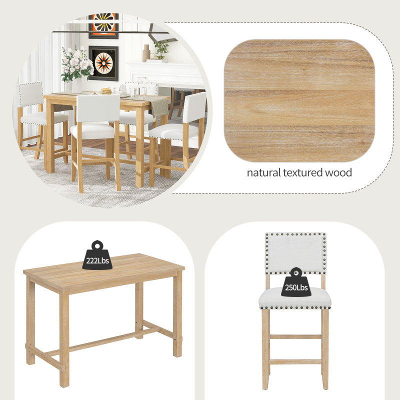 5-Piece Counter Height Dining Set - Natural Wood Table with 4 Chairs