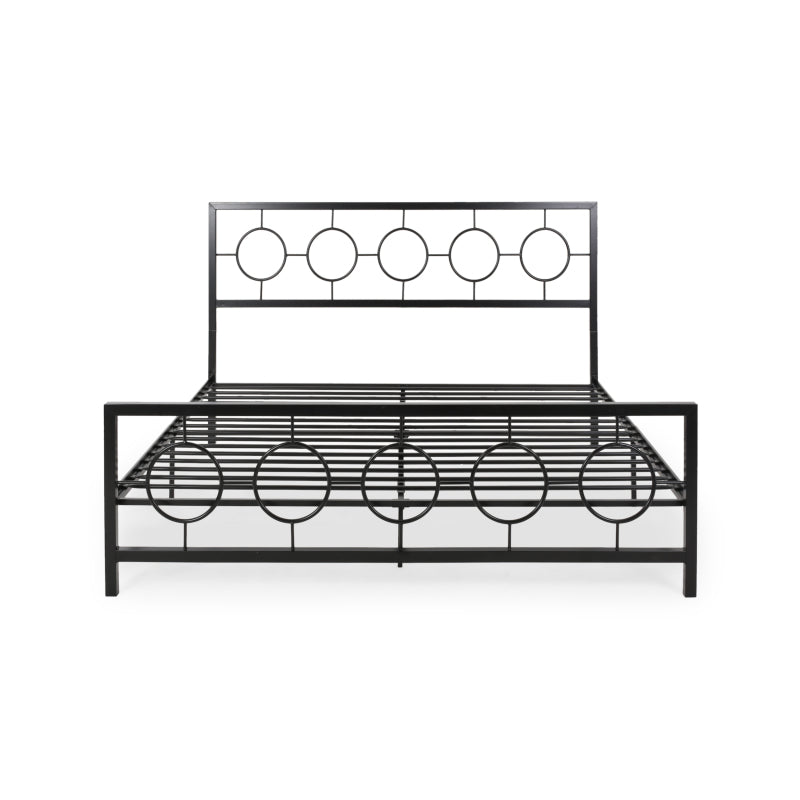 King size Classical Metal Bed Frame with Circular Design Headboard and Footboard, Under Bed Space, Black