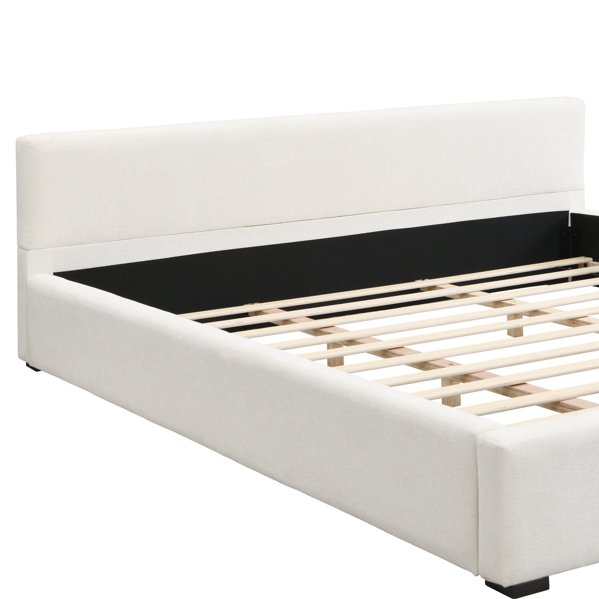 Modern Modern King Upholstered Bed: Beige Wide-Edge Platform Bed Frame Upholstered Bed: Beige Wide-Edge Platform Bed Frame