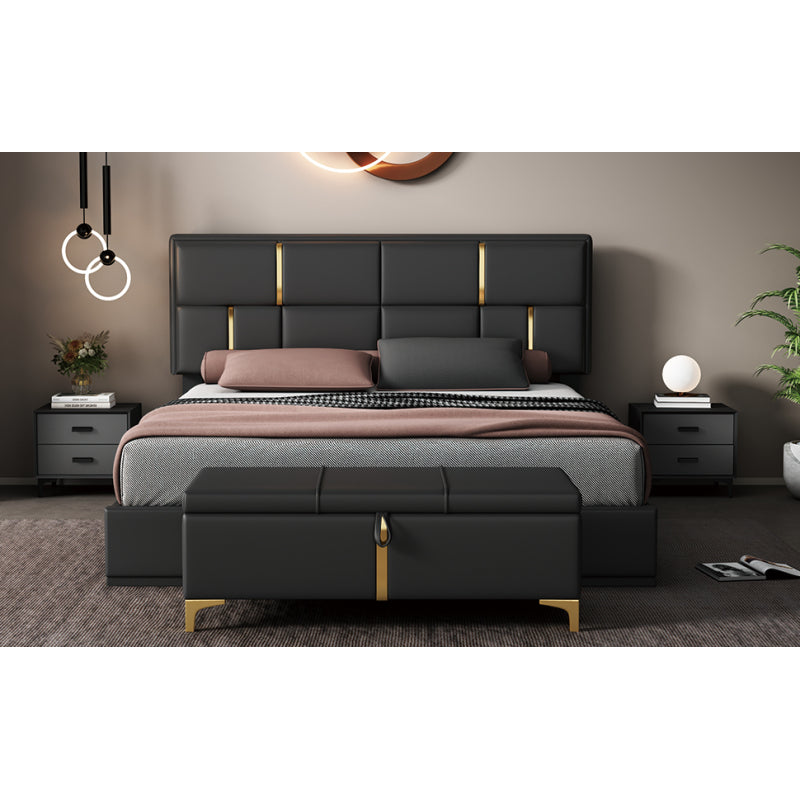 Black Queen 2-Pc Set: Upholstered Hydraulic Storage Bed & Ottoman