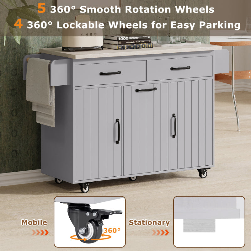 Kitchen Island with Tilt-Out Trash Bin & Drop Leaf, Rolling Storage Cart
