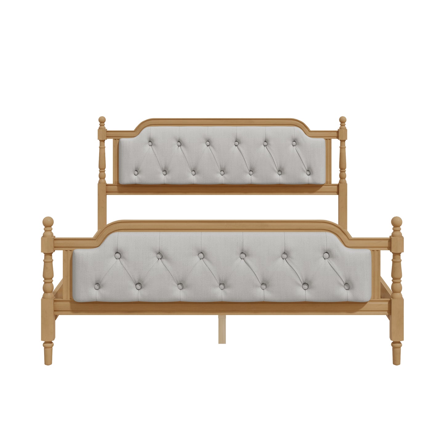 Queen Solid Wood Bed Frame with Tufted Headboard - No Box Spring, Antique Walnut