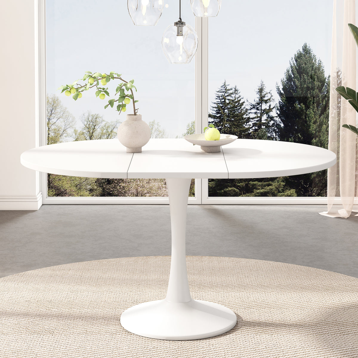 Modern White Extendable Round Dining Table for 4-6 People