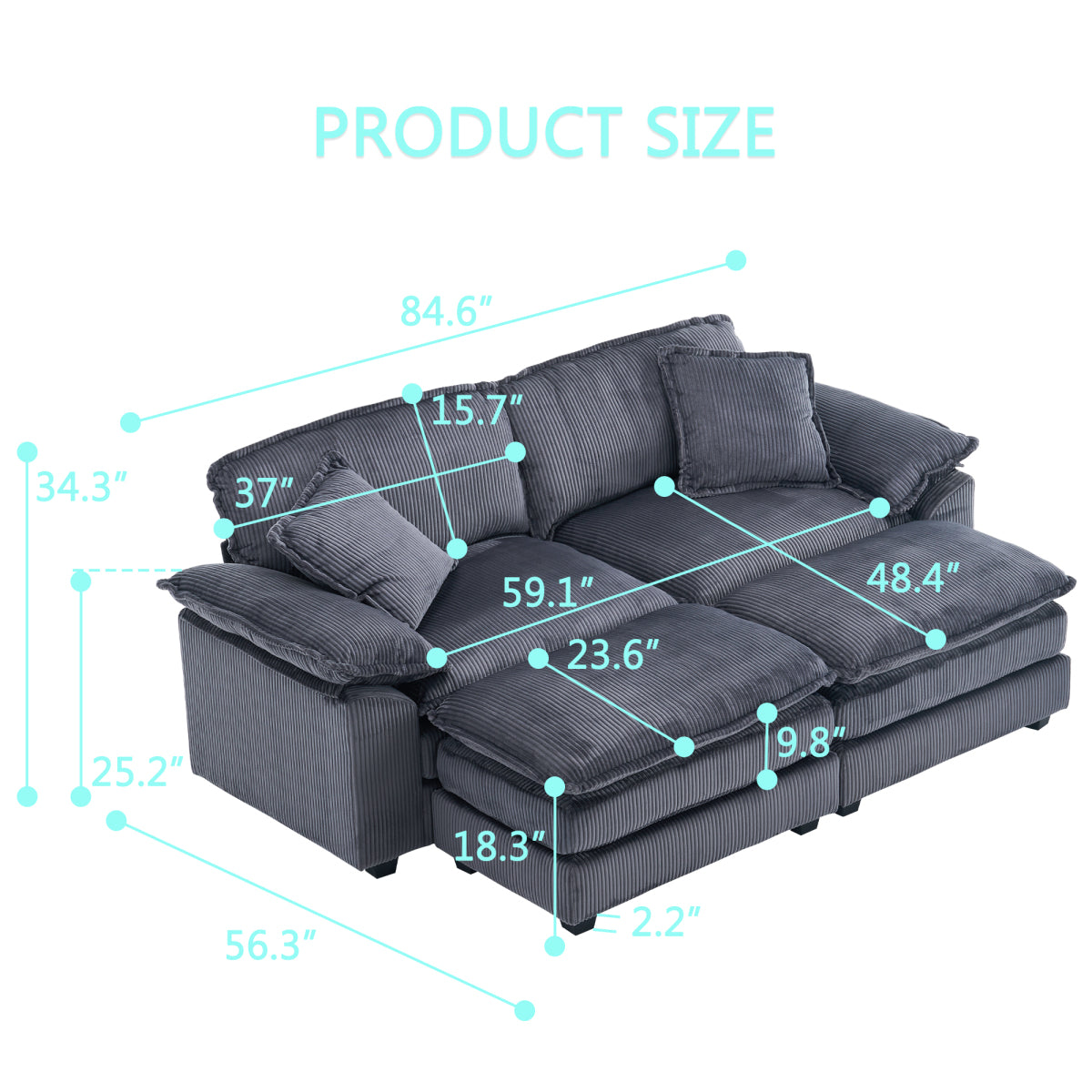 84.6'' Oversized Modular Combo Sofa with Ottoman