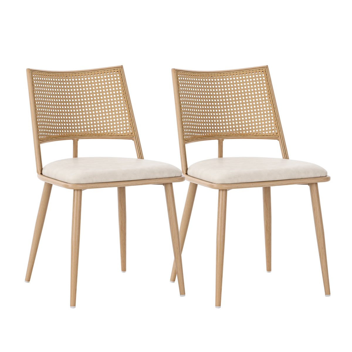 Set of 2 Modern PU Dining Chairs with Rattan Backrest