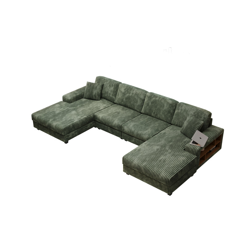 U-Shaped 4 Seat Corduroy Sectional Sofa, Green