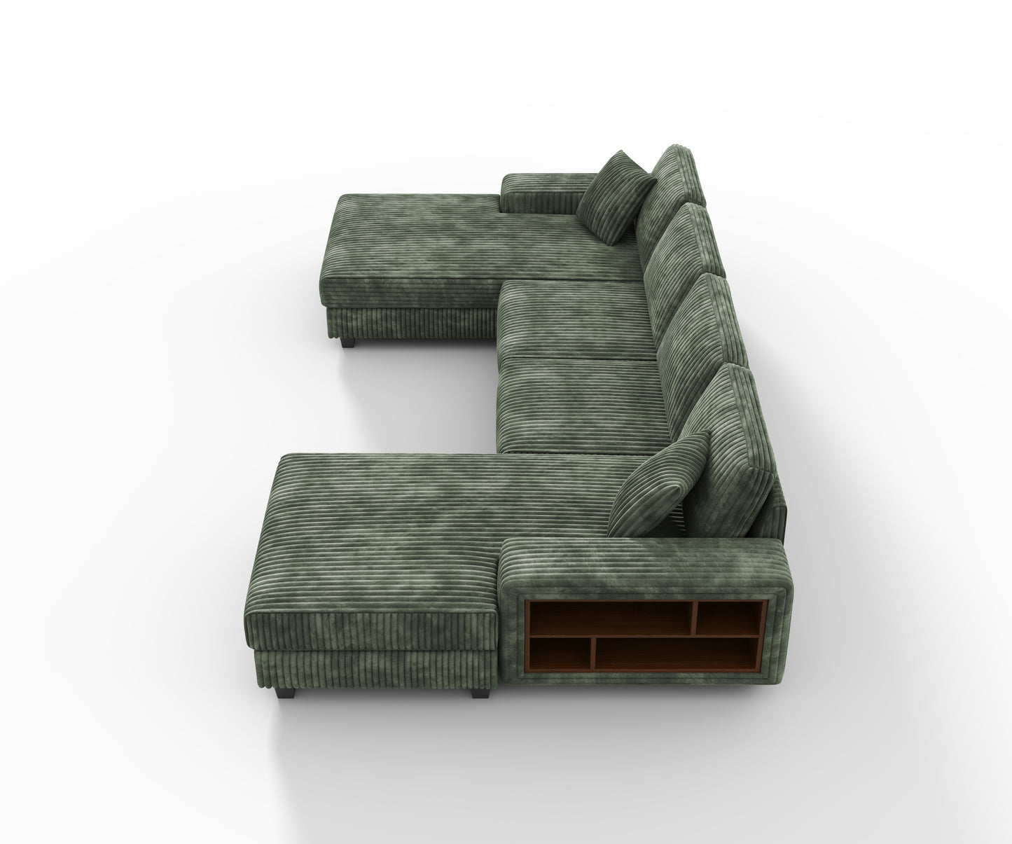 U-Shaped 4 Seat Corduroy Sectional Sofa, Green