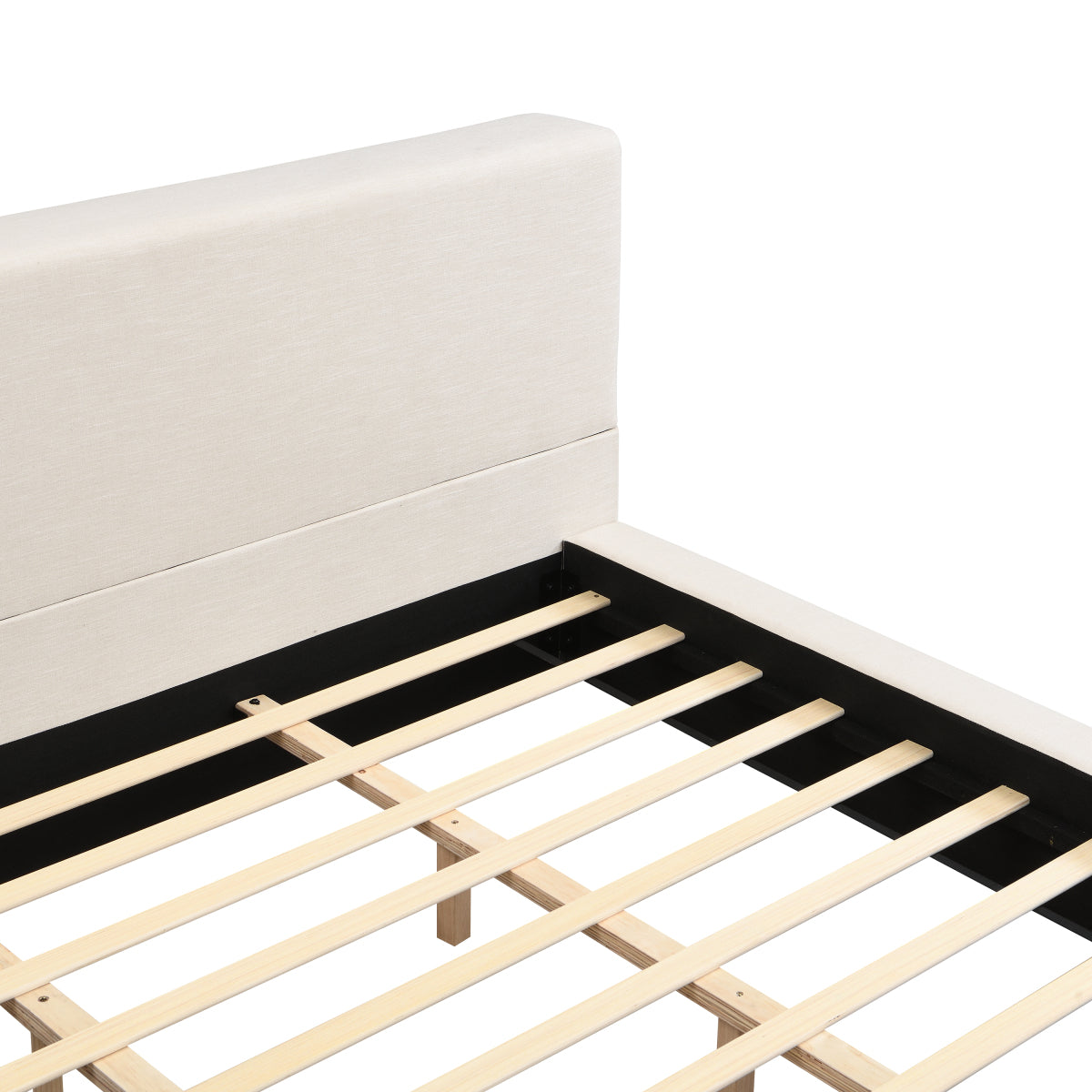 King Upholstered Platform Bed | Beige Linen Headboard & Footboard