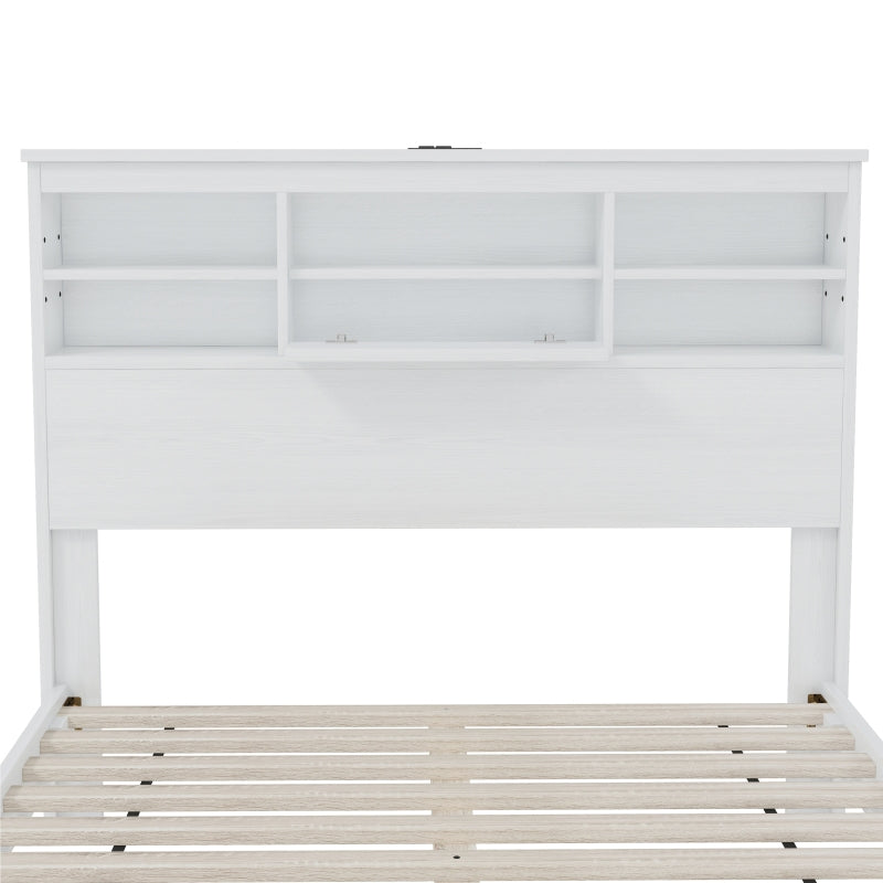 4-Pieces Bedroom Sets Queen Size Vintage Wooden Bed Frame with 2 Nightstands and 1 Dresser, White