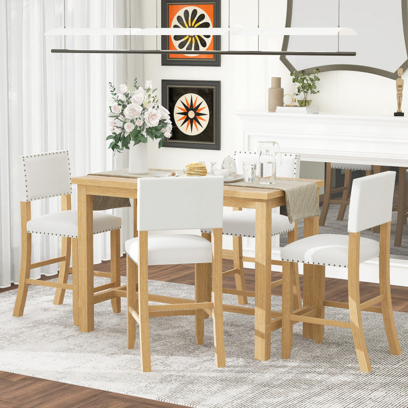 5-Piece Counter Height Dining Set - Natural Wood Table with 4 Chairs