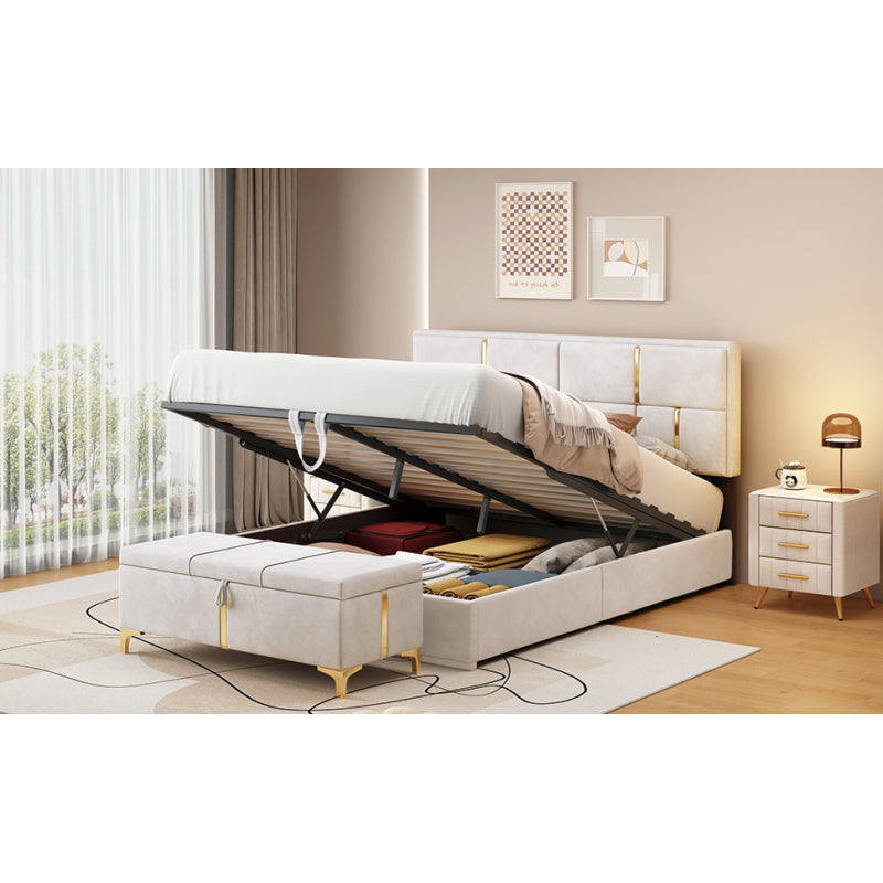 Queen Platform Bed w/ Hydraulic Lift Storage & Matching Ottoman