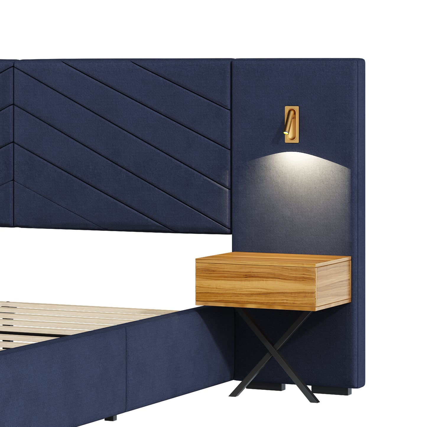 King Size Velvet Platform Bed Frame with Wingback Headboard - No Box Spring Needed, Royal Blue