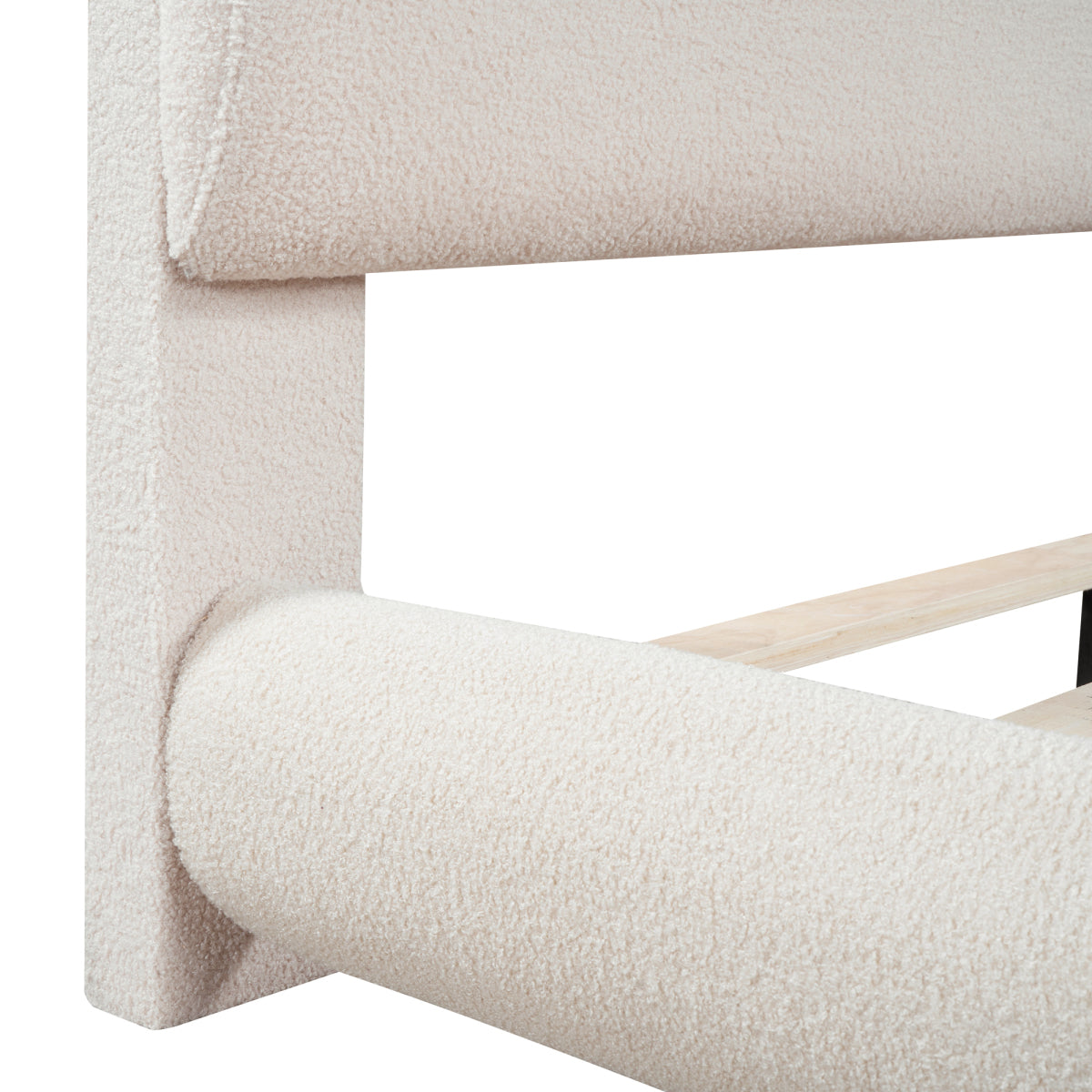 Queen Teddy Fleece Upholstered Bed: Modern Curved Platform Bed in Beige