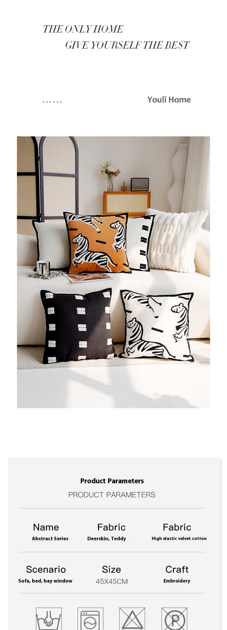 Retro Pony Embroidered Pillow Cover – Nordic Luxury Sofa Cushion – No Insert