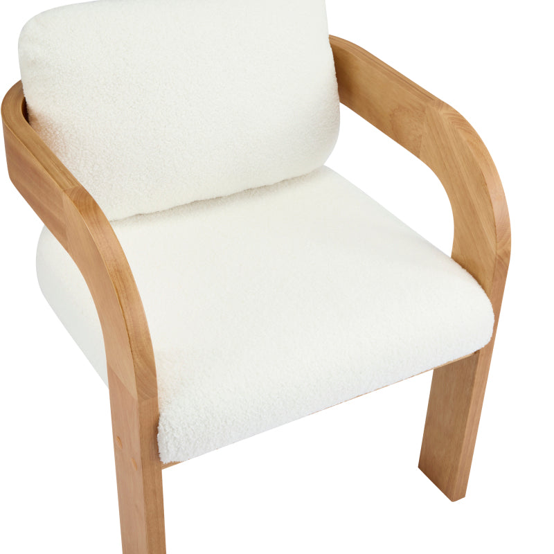 2-Pack Dining Chairs - White Boucle Fabric with Wood Frame