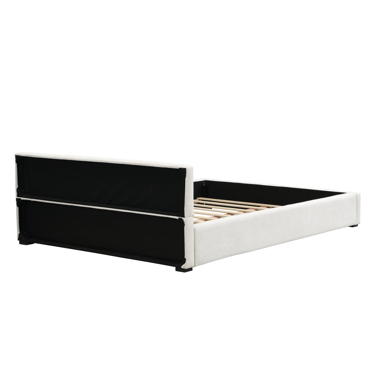 Modern Queen Wide-Edge Bed: Beige Upholstered Platform Bed Frame