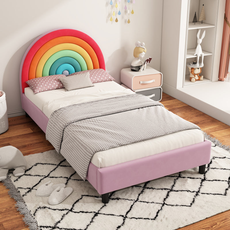 Rainbow Princess Twin Bed – Colorful Upholstered Frame for Kids