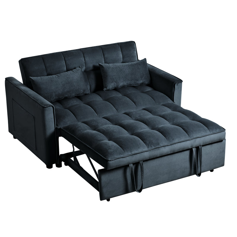3-in-1 Convertible Sleeper Sofa | Black Velvet Pull Out Couch Bed