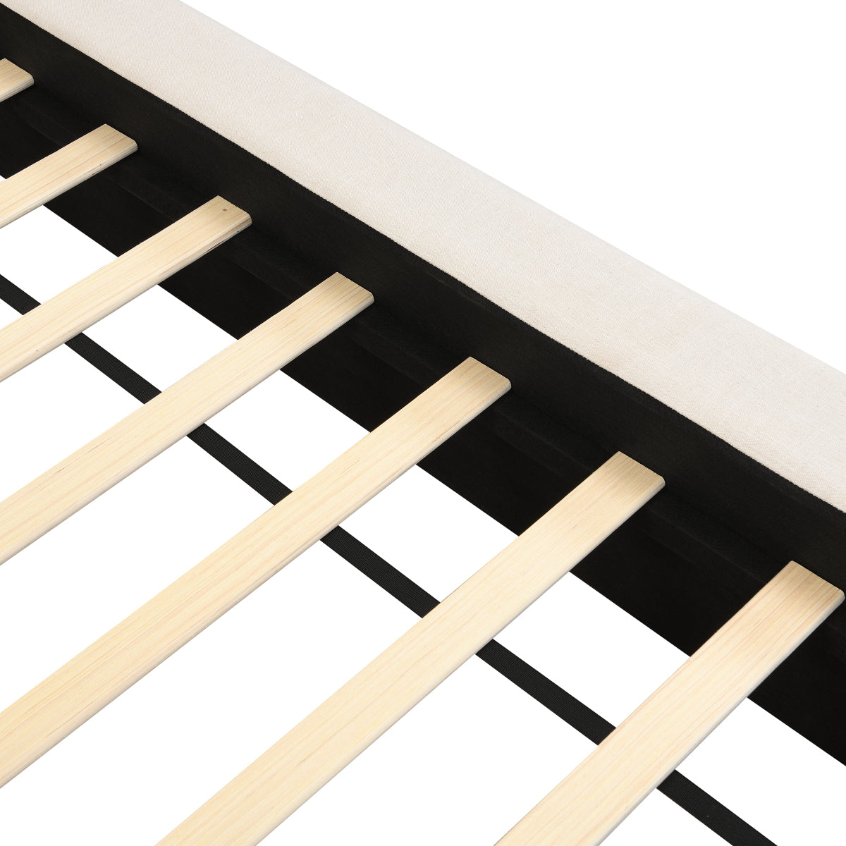 King Upholstered Platform Bed | Beige Linen Headboard & Footboard