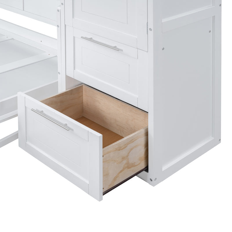 Murphy Bed with Closet & Drawers – Queen Size, White