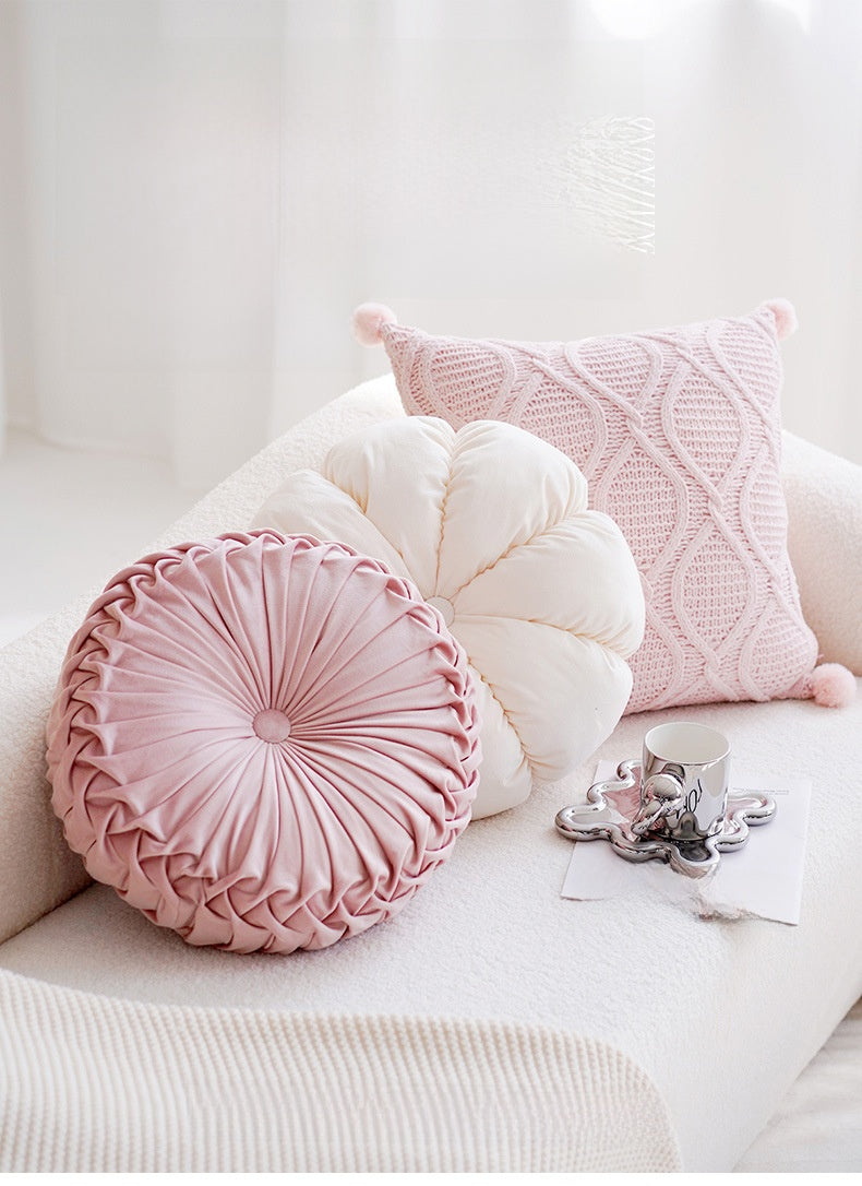Pink Velvet Throw Pillow – Round Floor Cushion for Girl’s Room or Living Room-No insert