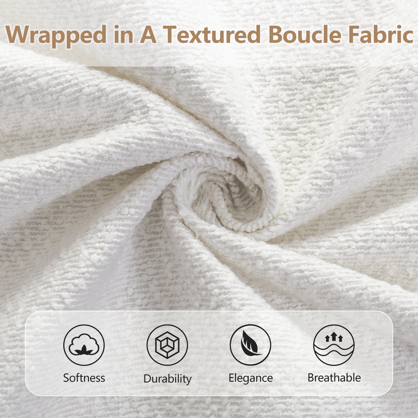 King White Boucle Upholstered Bed | Grounded Block Style