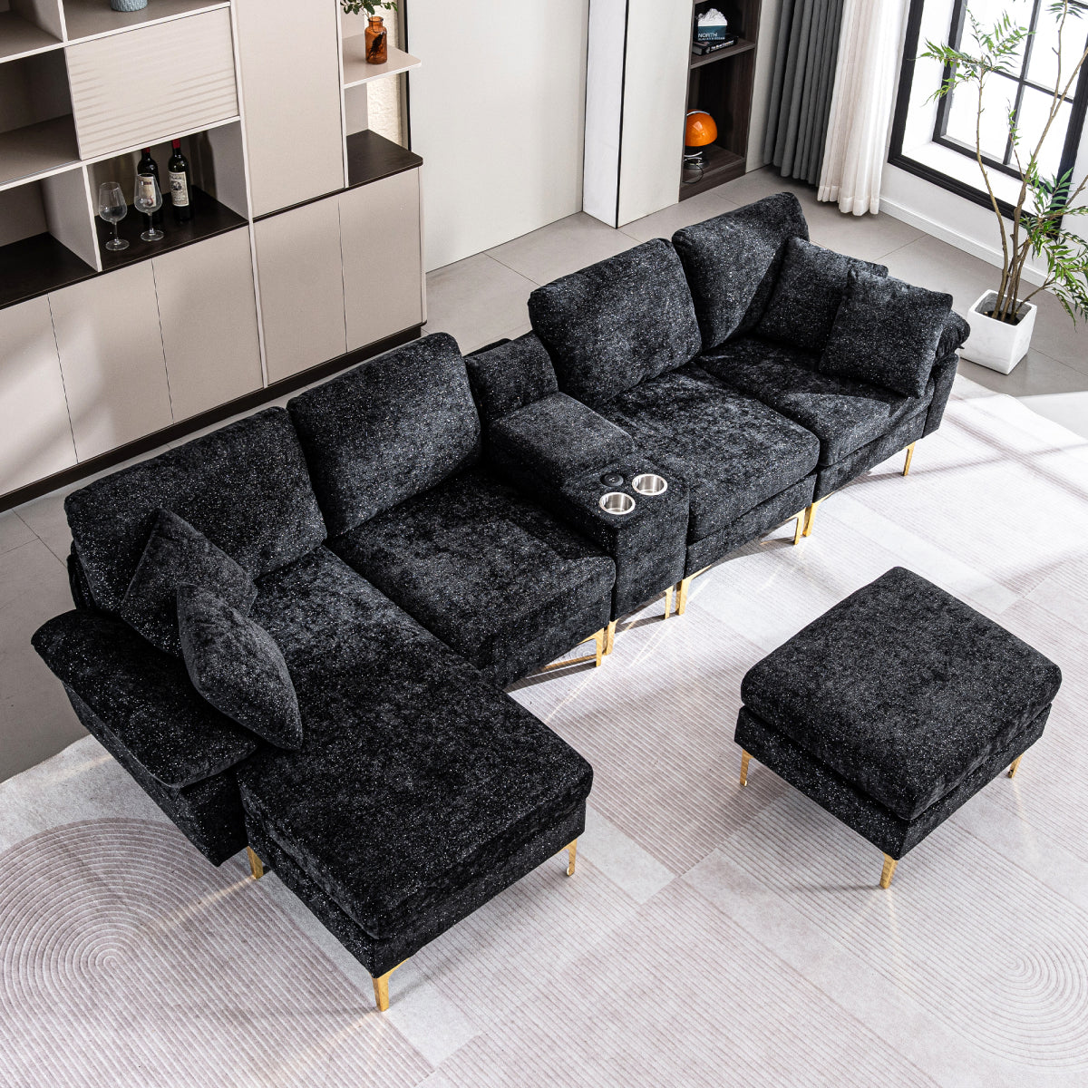 125.9" U-Shaped Modular Chenille Sofa: Cloud Sectional with Power Recliner, USB & Ottoman