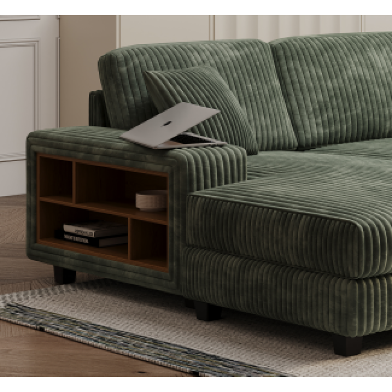 U-Shaped 4 Seat Corduroy Sectional Sofa, Green