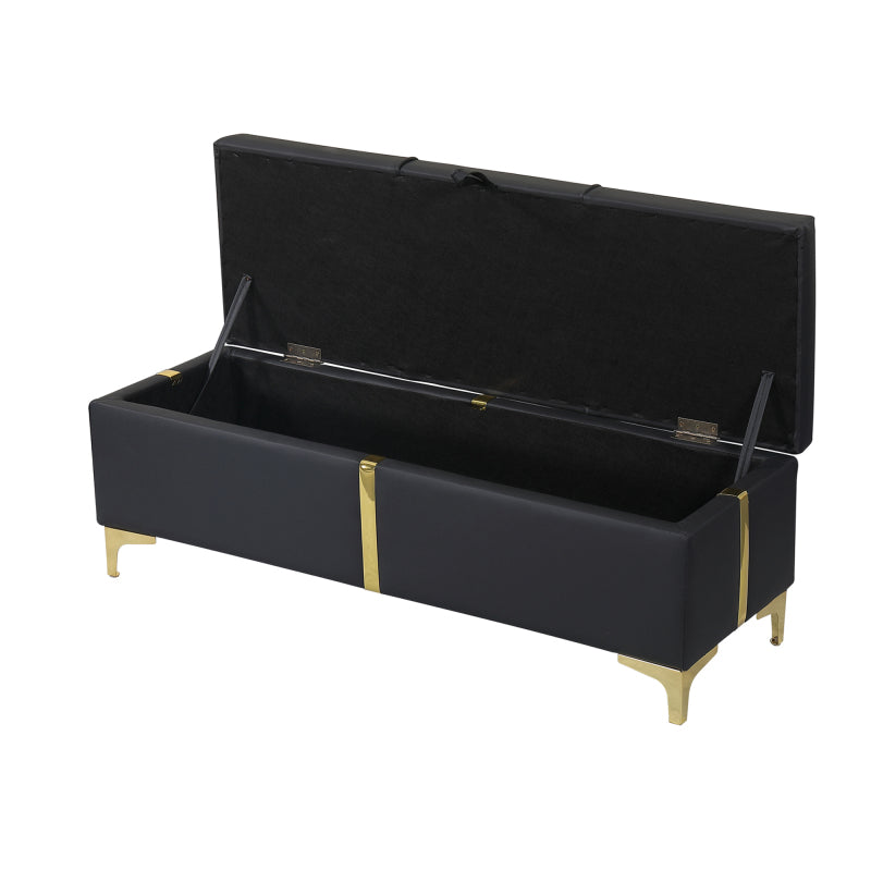 Black Queen 2-Pc Set: Upholstered Hydraulic Storage Bed & Ottoman