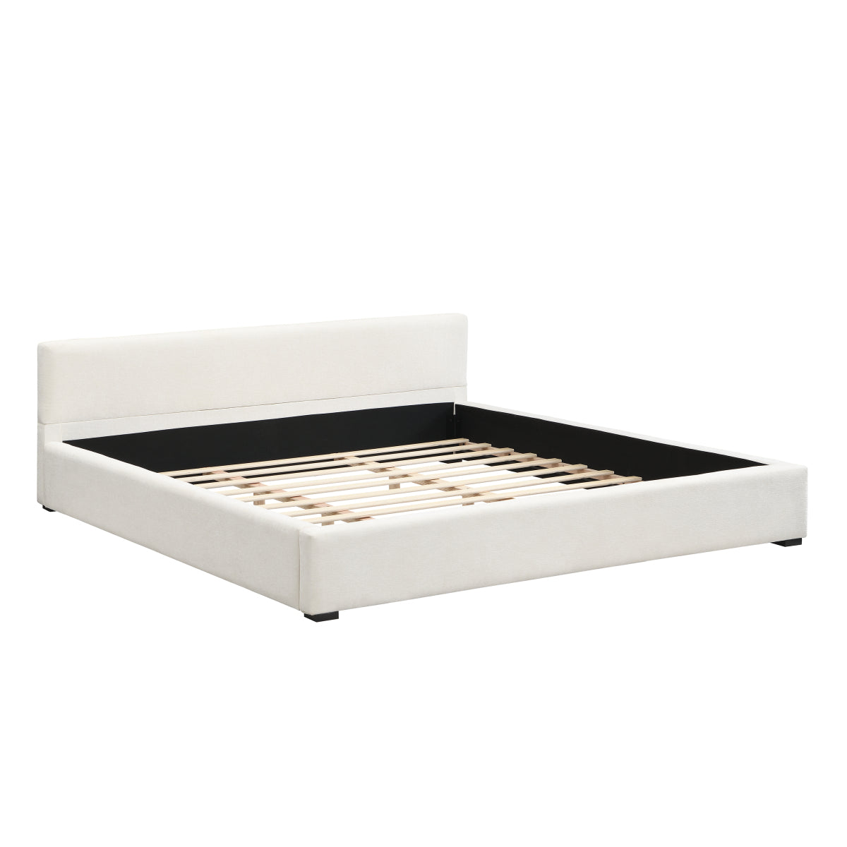 Modern Modern King Upholstered Bed: Beige Wide-Edge Platform Bed Frame Upholstered Bed: Beige Wide-Edge Platform Bed Frame