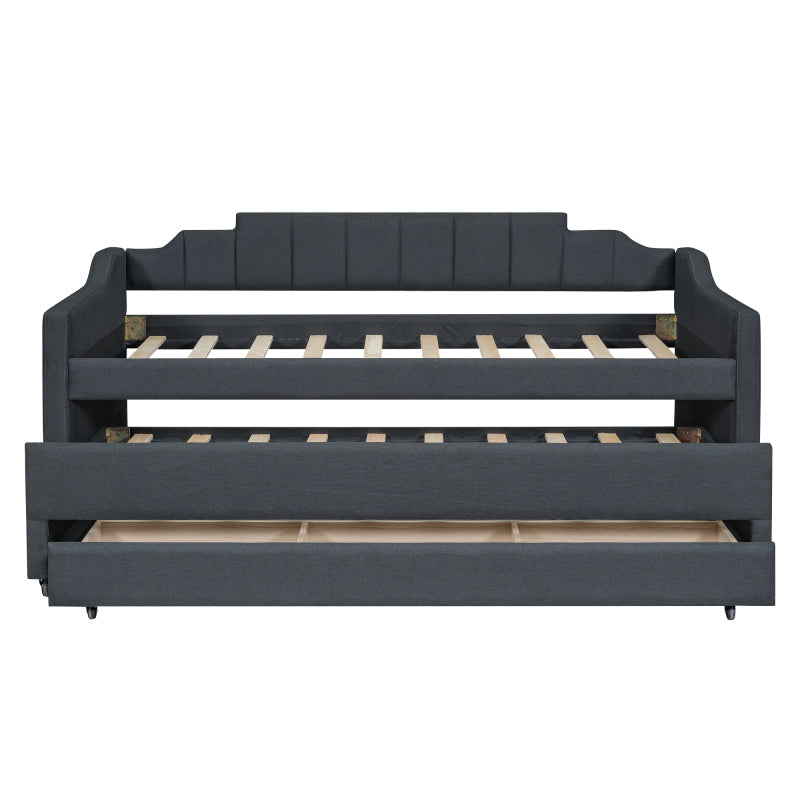 Twin Size Upholstered Daybed with Trundle and Three Drawers,Gray
