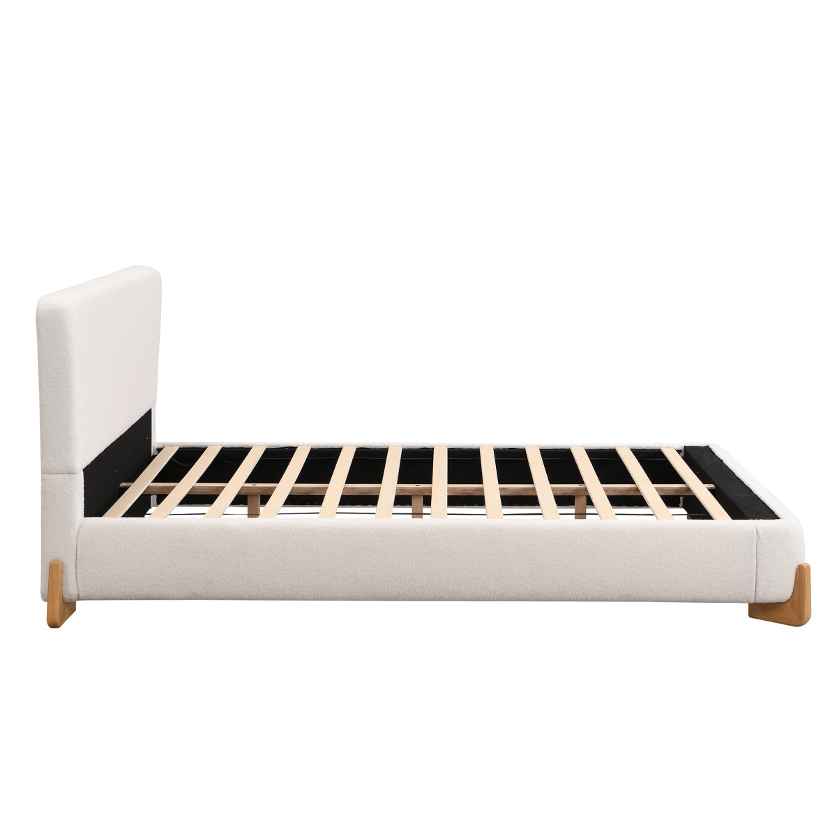 Modern King White Boucle Upholstered Bed: Luxury Platform Bed Frame