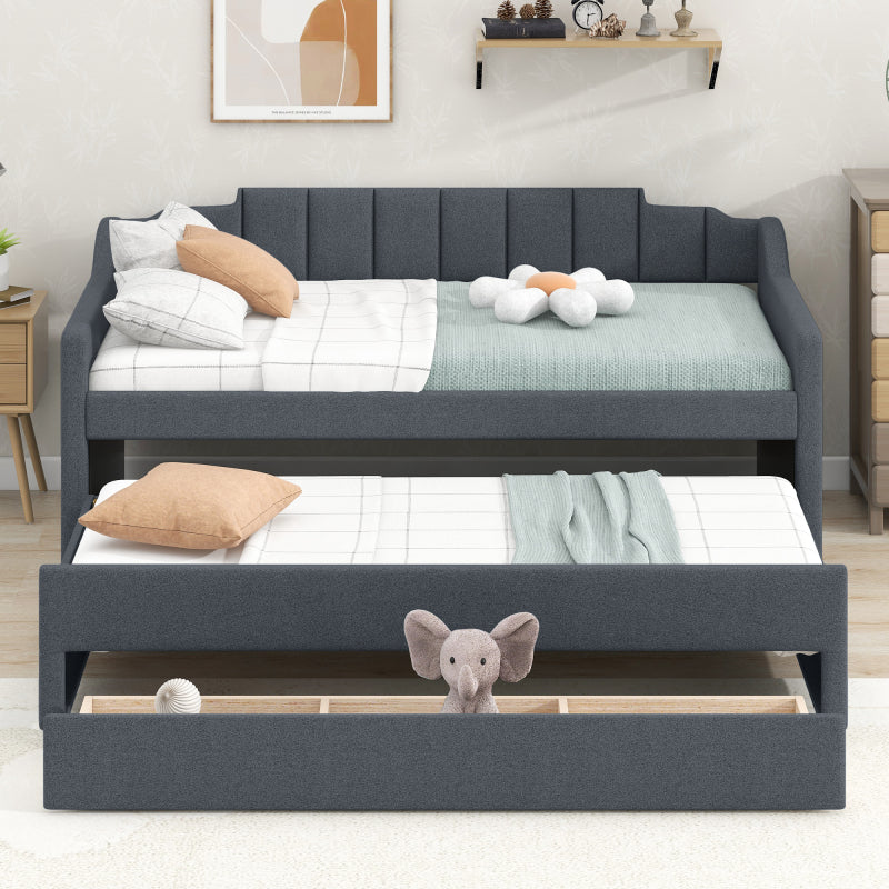 Twin Size Upholstered Daybed with Trundle and Three Drawers,Gray