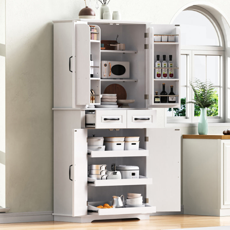 Farmhouse Pantry Cabinet with Drawers & Embossed Doors