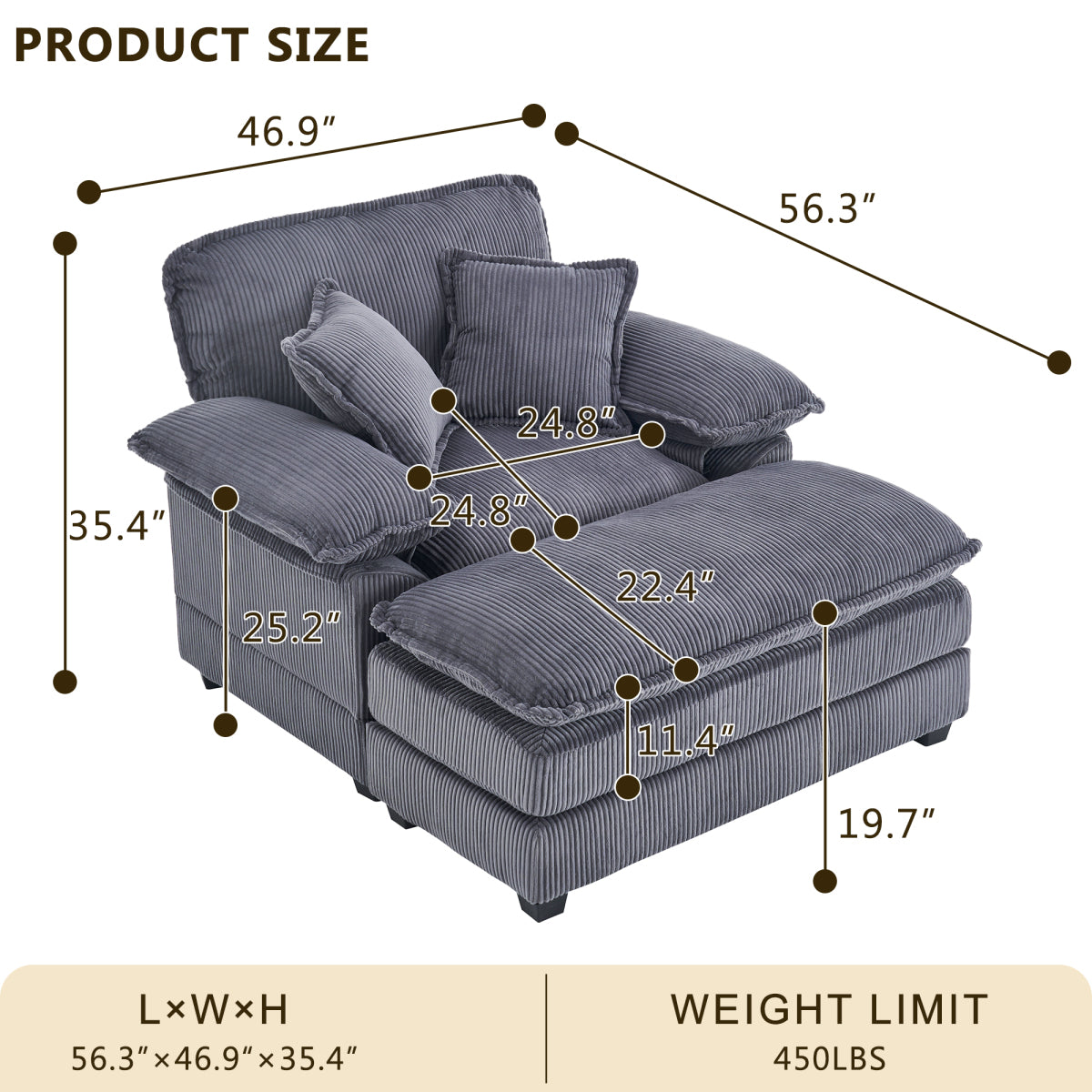 46.9 "Oversized Modular Combo Sofa with Ottoman