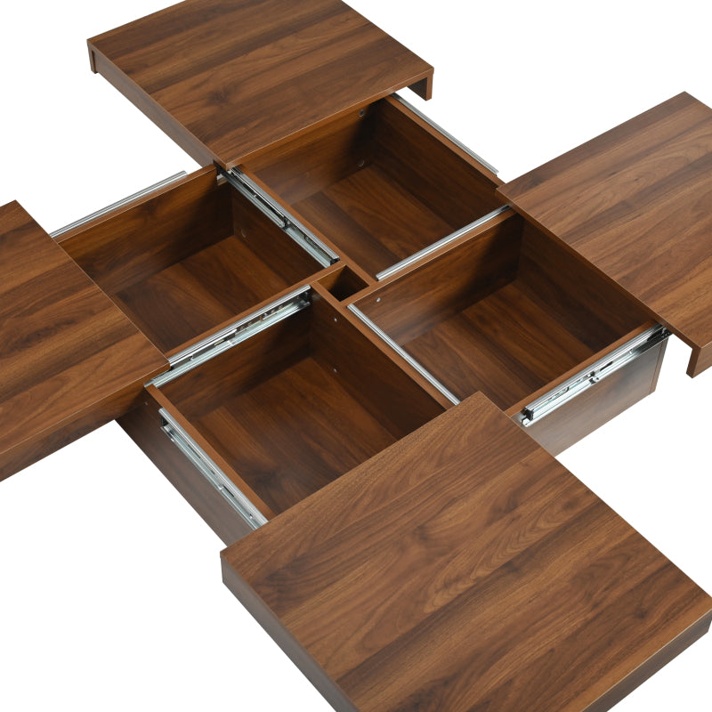 Square Veneer Coffee Table Sliding Top with Storage in Walnut 39.4''