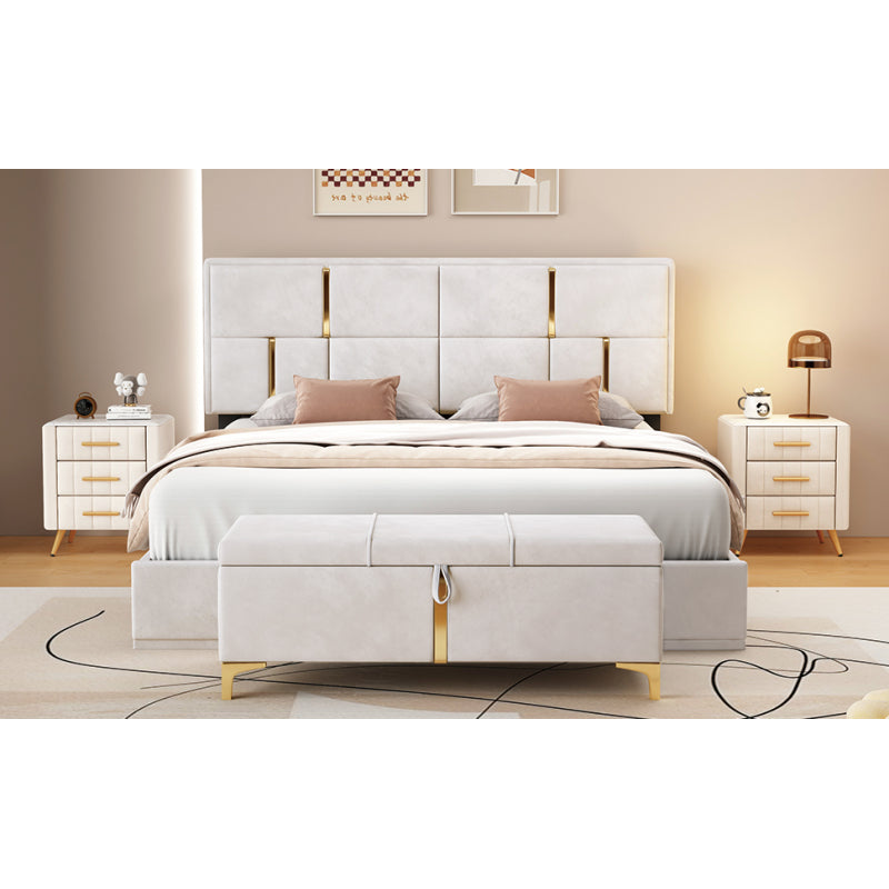 Queen Platform Bed w/ Hydraulic Lift Storage & Matching Ottoman