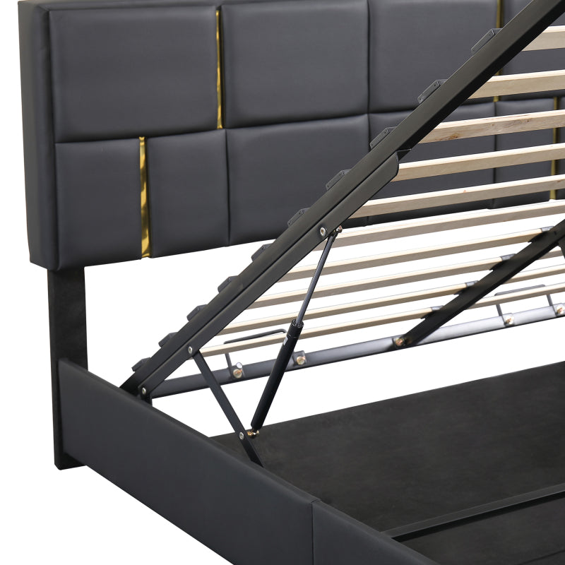 Black Queen 2-Pc Set: Upholstered Hydraulic Storage Bed & Ottoman