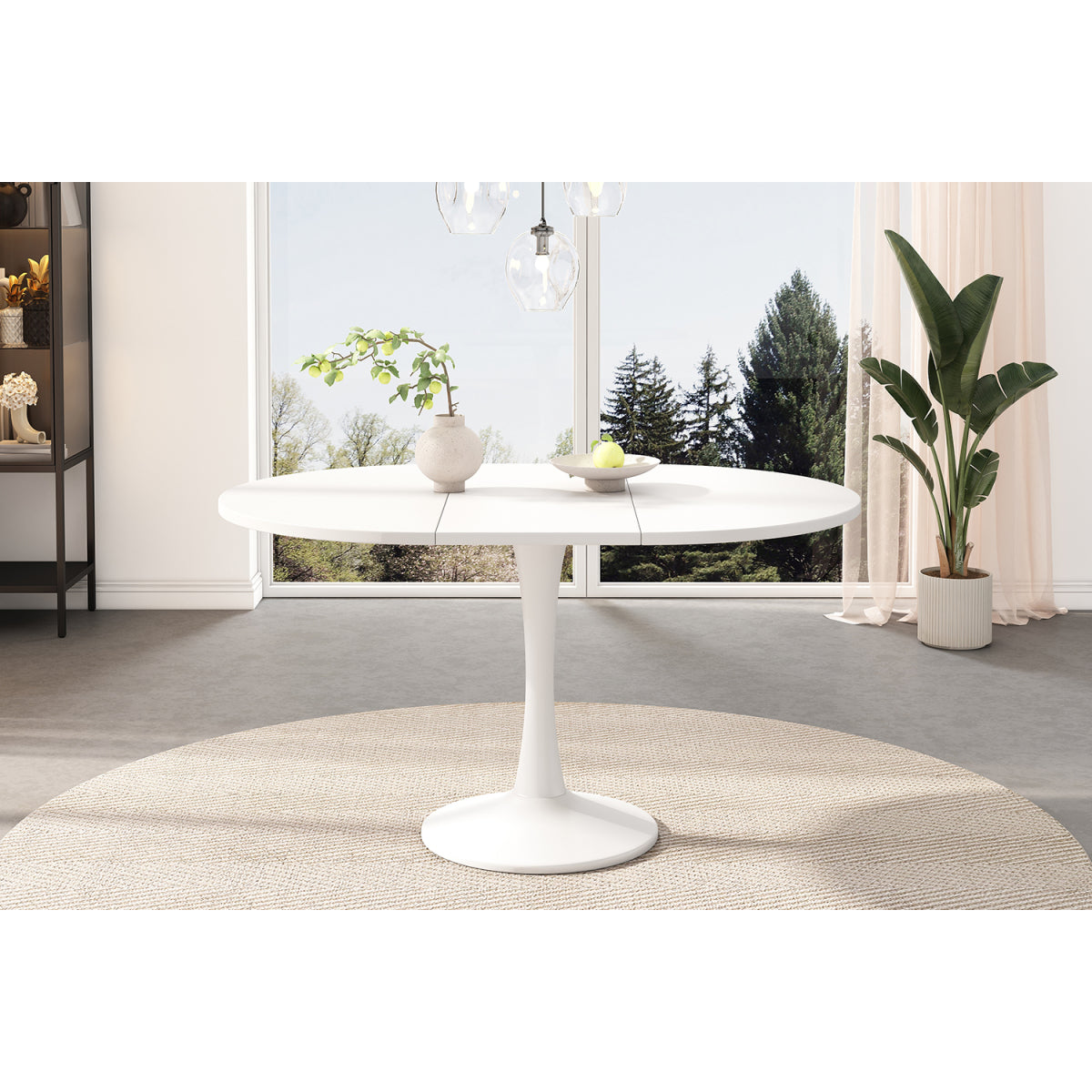 Modern White Extendable Round Dining Table for 4-6 People