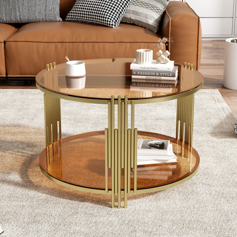 Asymmetrical Gold Coffee Table | Circular Base & Glass Top