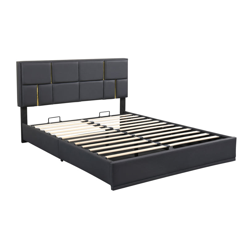 Black Queen 2-Pc Set: Upholstered Hydraulic Storage Bed & Ottoman