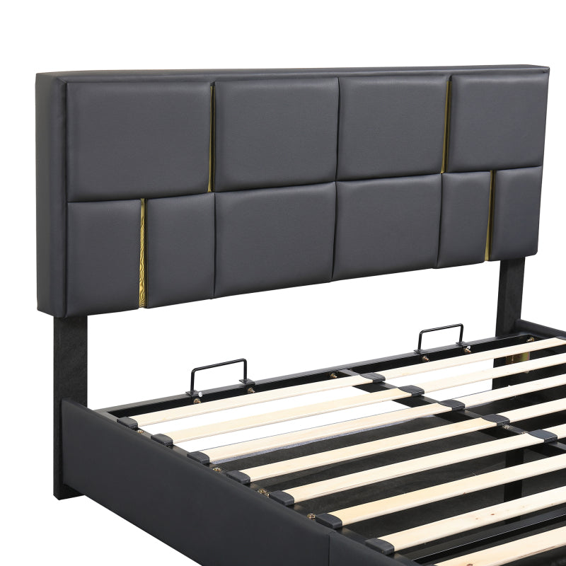 Black Queen 2-Pc Set: Upholstered Hydraulic Storage Bed & Ottoman