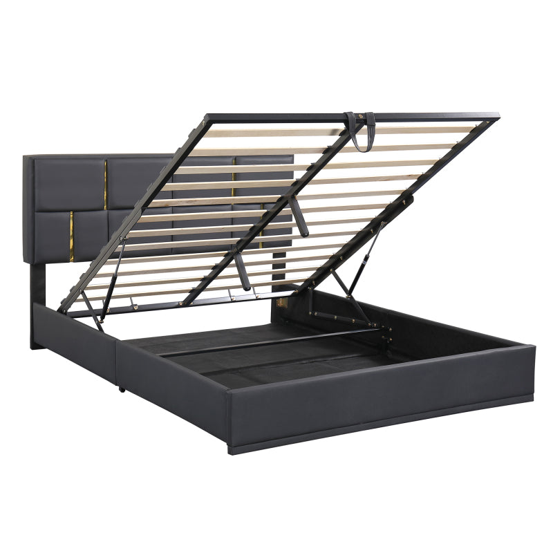 Black Queen 2-Pc Set: Upholstered Hydraulic Storage Bed & Ottoman