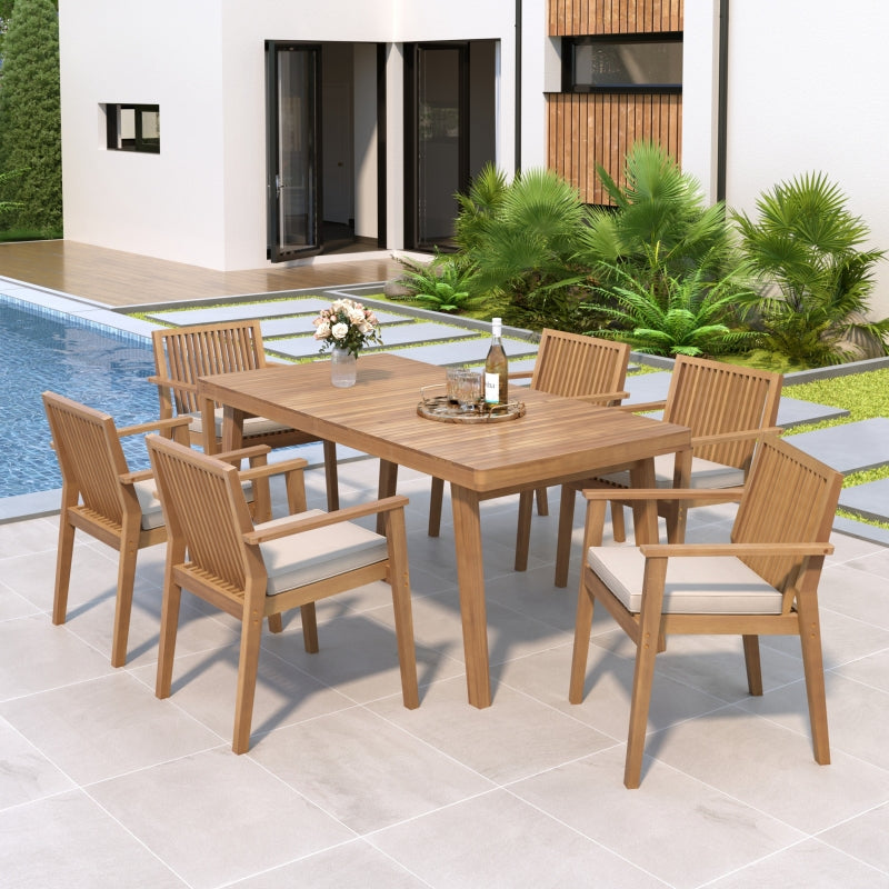 5-Piece Patio Furniture Set - Acacia Wood Table with 4 Cushioned Chairs