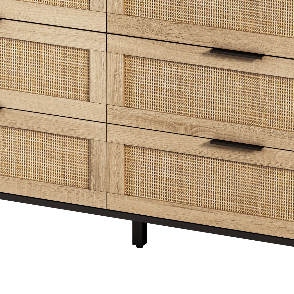 Black Rattan Storage Cabinet (51") | 6 Drawers for Bedroom & Living Room