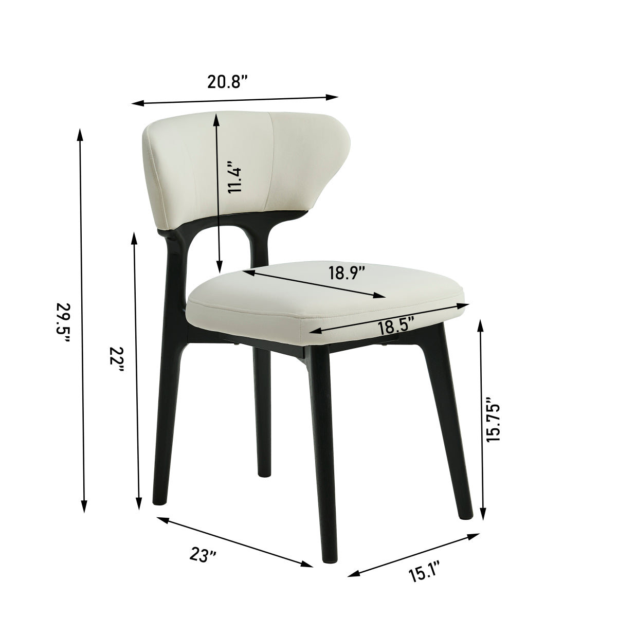 Set of 2 Solid Wood Dining Chairs | Black Upholstered, Curved Back