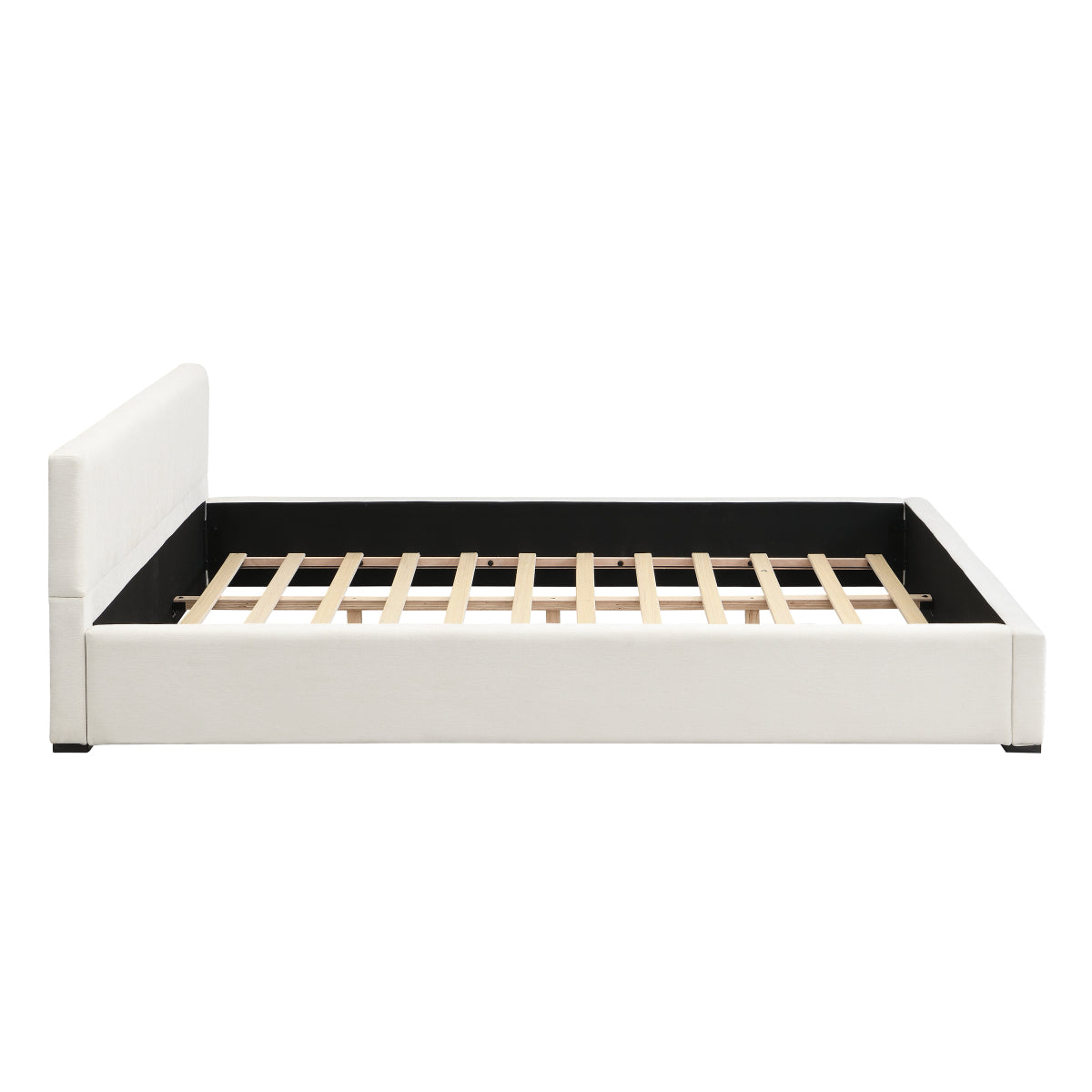 Modern Modern King Upholstered Bed: Beige Wide-Edge Platform Bed Frame Upholstered Bed: Beige Wide-Edge Platform Bed Frame
