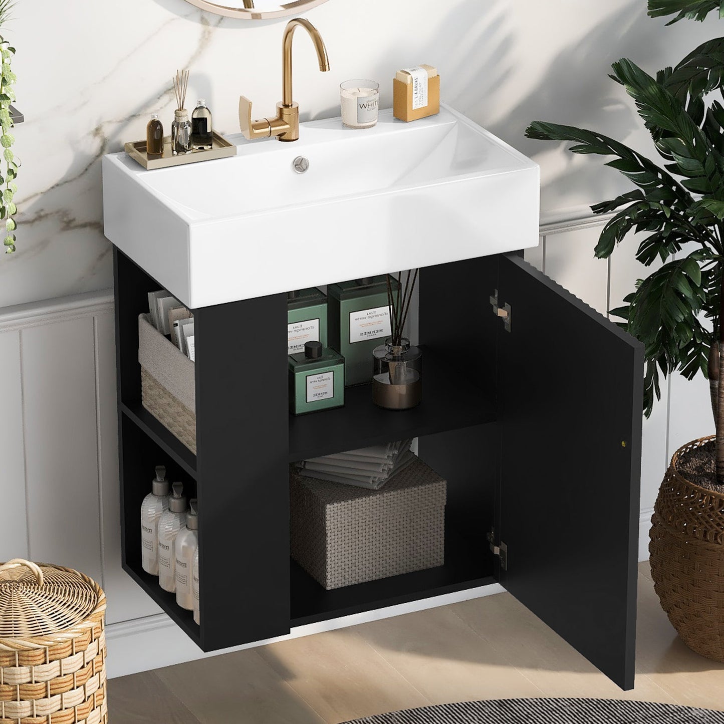 "21.6'' Floating Bathroom Vanity with Sink & Left Storage – Space-Saving Design